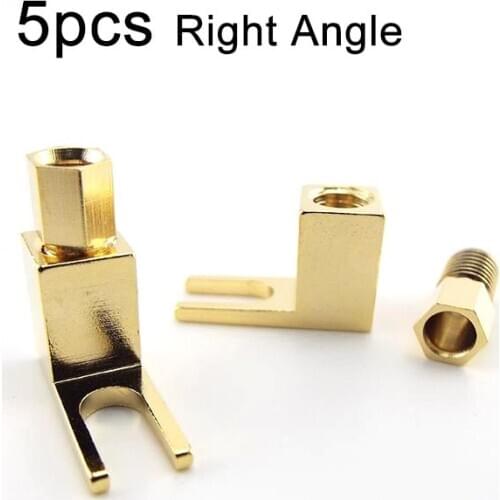 5pcs Y Spade Right Angle 4mm Banana Plug Speaker Cable Gold Plated for Audio Connector Wire Electrical Socket Plugs Adaptors