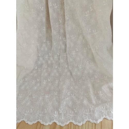 Beige Embroidered Cotton Cloth Fabric With Flowers Patterns Elegant Lace Fabric With Florals