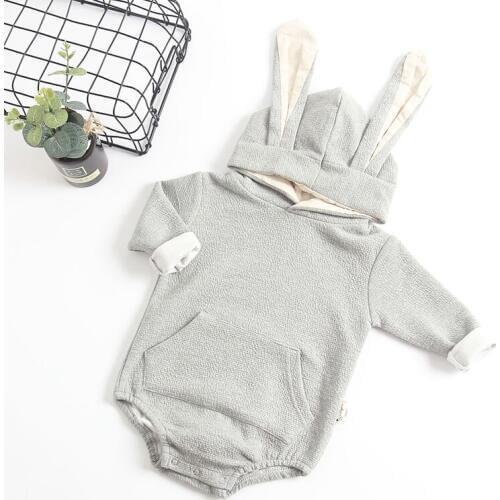 Baby Newborn Spring Autumn Bodysuit Long Sleeve Kids Boys Girl Outfits Clothing Rabbit 100% Cotton Hooded Baby Jumpsuit Clothing