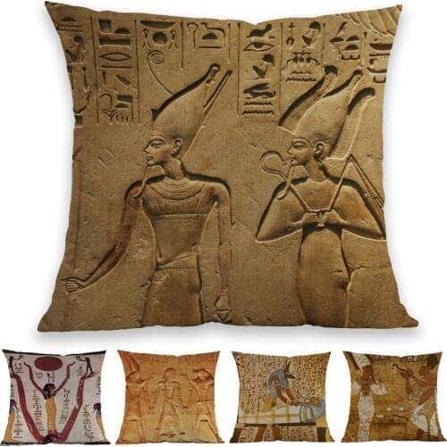 Ancient Egypt Egyptian Mural Characters Pharaoh Queen Anubis Hieroglyphics Throw Pillow Case Home Sofa Decorative Cushion Cover