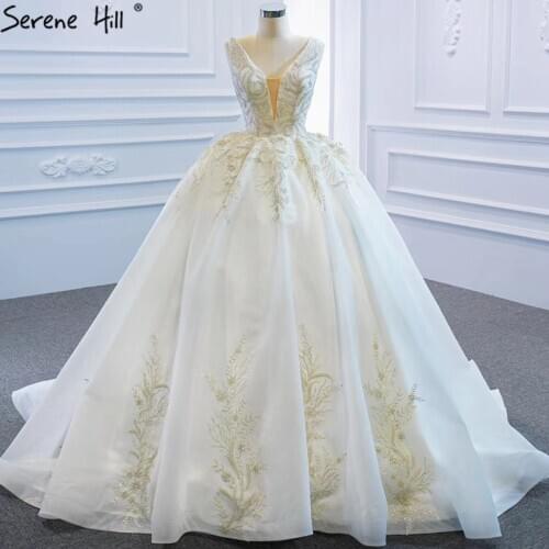 Dubai V-Neck White High-end Wedding Dresses 2020 Sleeveless Beading Lace Up Bride Gowns HM67167 Custom Made