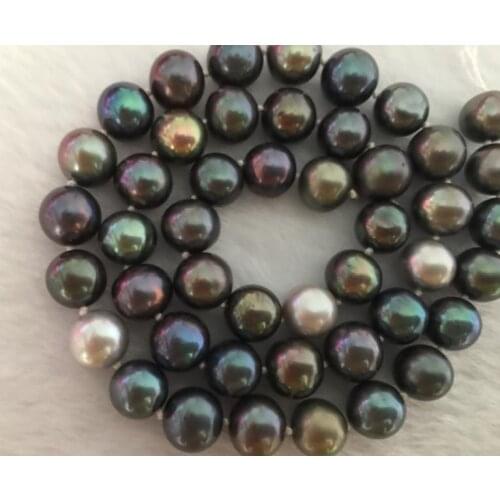 Elegant 9-10mm tahitian round multicolor pearl necklace 18inch