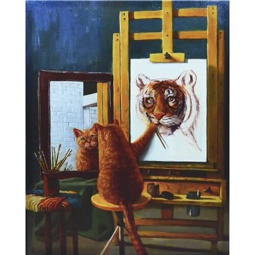 Empire Art Direct Norman Catwell Cat Wall, Graphic Art Print on Wrapped Canvas Contemporary,Ready to Hang,Living Office