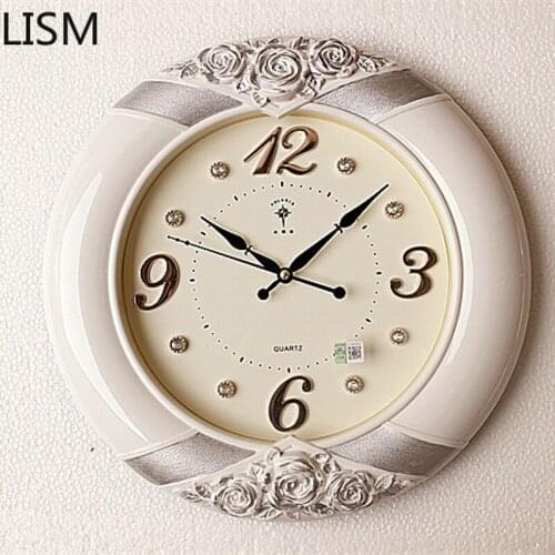 Round Wall Clock Silent European Style Living Room Clock Fashion Modern Large Wall Watch Diamond Decorative Wall Quartz Clock