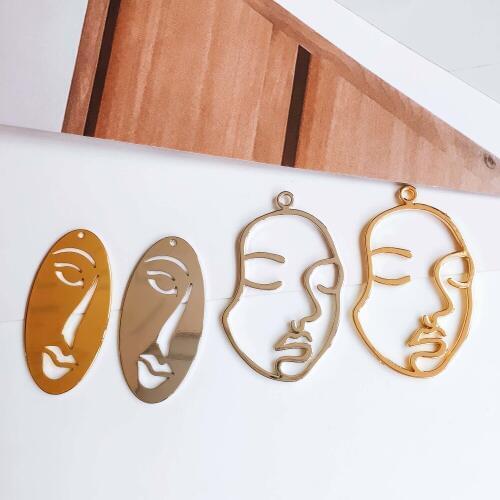 Round Eardrop Accessories Face Metal Pendant Earring Necklace Charms Diy Making Material Jewelry Finding 6pcs