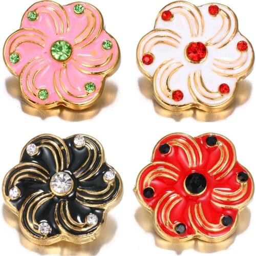 KZ1529 New Beauty Lively rhinestone Golden oil flowers metal 18mm snap buttons fit 18mm snap jewelry wholesale