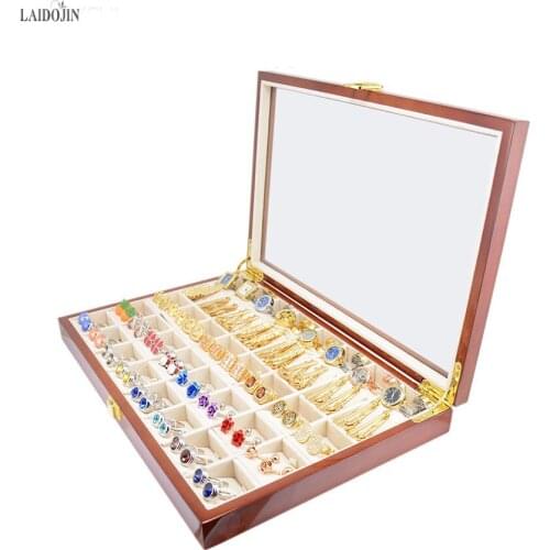 LAIDOJIN 40pairs Capacity Luxury Cufflinks Gift Box High Quality Painted Wooden Box Authentic 350*240*50mm Ring Earing box