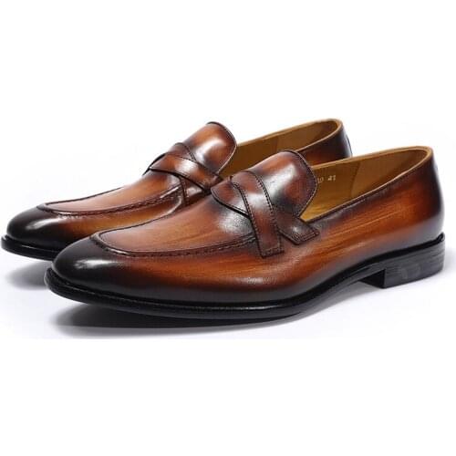 British Style Fashion Vintage Brown Genuine Cow Leather Slip on Loafers Men Shoes Breathable Flats Daily Causal Shoes for Men