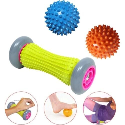 Foot Roller Massage for Relief Plantar Fasciitis Reflexology Back Leg Muscle Massager+2 Spiky Ball Roller 16.5x6.5cm/Ball 7.5cm