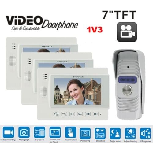 ZHUDELE International Quality Home House Security System 7"Video Door Phone Touch Key with SD Card, Doorbell Intercom In Stock