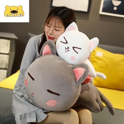 Kawaii Soft Lying Cat Plush Toys Stuffed Cute Cat Doll Lovely Stuffed Animals Pillow Cartoon Cushion Kid Girls Christmas Gifts