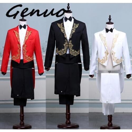 Genuo 2020 New Mens Tuxedo Suits Parquet Chorus Singer Presided Over The Command Of Stage Costumes Red Black And White