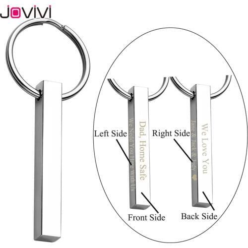 JOVIVI Personalized Custom Key Chain Stainless Steel Message Vertical Bar Pendant Keychain Key Ring Valentines Best Friends Gift