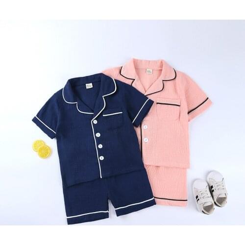 Kids boys girls solid short sleeve tops shirts sleepwear shorts toddler pajama sets 2pcs children casual costumes set 3-8Y TZ696