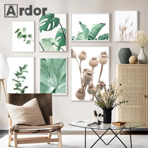 Bunny Tail Grass Reeds Posters And Prints Sand Banana Leaf Monstera Wall Art Canvas Painting Scandinavia Pictures Home Decor