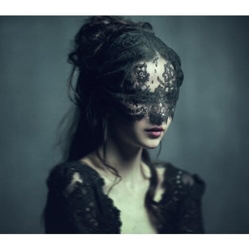 Lace Printing Eye Veil Headbands Hair Accessories For Women Punk Girls Black Eye Mask Halloween Party Accessoris Carnival