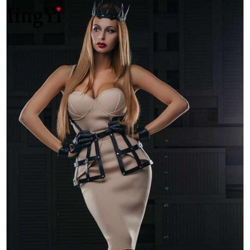 Gothic Punk Leather Harness Waistban Dress Adjustable Bdsm Body Bondage Straps Belt Cage Skirt Sex Erotic Fetish Lingerie Women