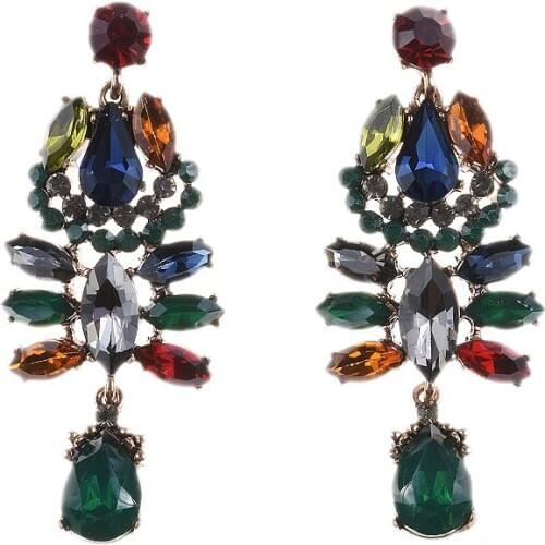 Luxury Rhinestone Large Drop Earrings Women Charm Statement Long Dangle Earrings Wholesale Price