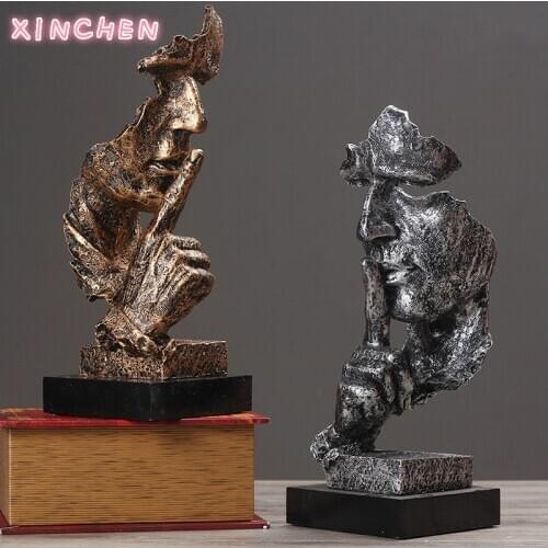 Nordic Abstract Silence Is Gold Statue Resin Modern Art Sculpture Figurine Home Decoration Desk Decoration No Listen No Look