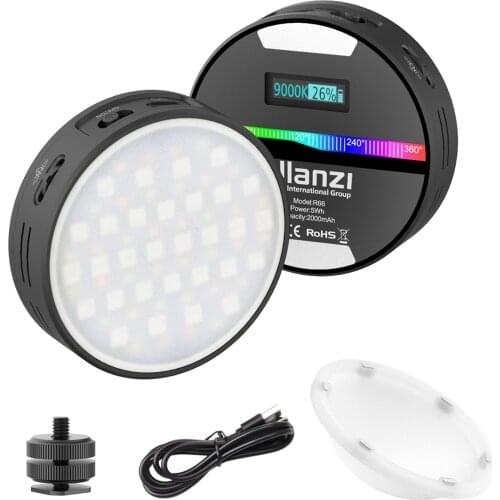 Ulanzi R66 Mini RGB LED Video Light 2500K-9000K Dimmable Rechargeable 20 Lighting Effects CRI95+ Magnetic Adsorption for Vlog