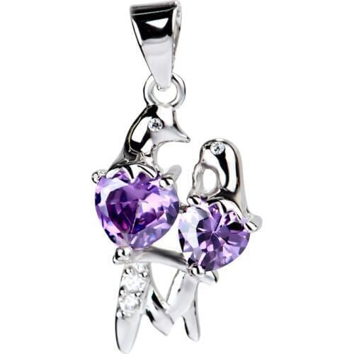 925 Sterling Silver Pendant Bird Mother & Child Purple Crystal Pendant Necklaces Jewelrys Gift For Women Wholesale GND0298