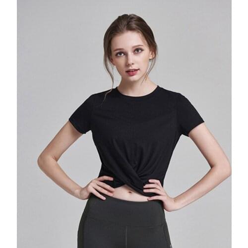 Tight Yoga Gym Shirts Women Short Sleeve Cropped Gym Tops Fitness Running Workout Sport T-Shirts Summer Dry Quick Wear X656B