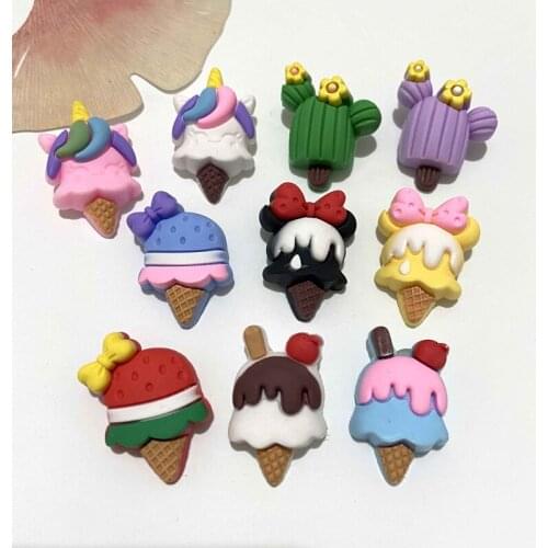 10Pcs Cartoon Watermelon Ice Cream Unicorn Sundae Popsicle Planar Headwear Clip Bow Ornament Decor Crafts Phone Case Accessories