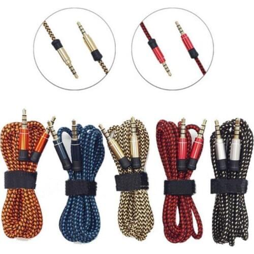 200pcs lots top quality 1.5m Braided Fabric 3.5mm Jack Aux Cable Male to Male Stereo Audio AUX Auxiliary Cable for Car/PM4 PM3