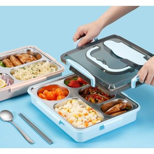 304 Stainless Steel Insulated Lunch Box Portable Cutlery Set Separated Sealed Dinner Plate Canteen Fast Food Box