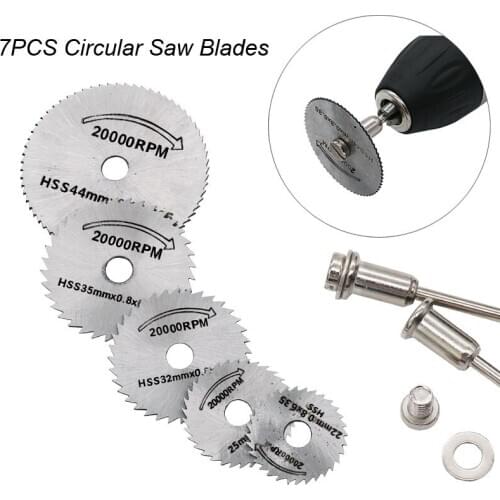 7pcs Mini HSS Circular Saw Blade with Pole Rotary Tool For Dremel Metal Cutter Power Tool Set Wood Cutting Discs Drill Mandrel
