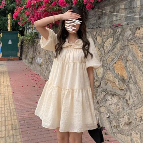 76119# Maternity Clothes Summer Short Sleeves Easy Matching Bow Knot Decoration Stylish Dress Pregnant Women Mom Dress