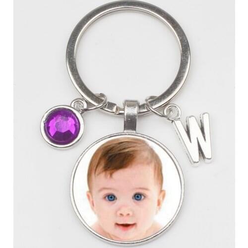 New Personalizeds Photo Purple Crystal Pendant Letter Custom Keychain Baby Photo Children Mom Dad Grandparents Like Family Gift