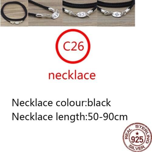 C26 s925 sterling silver rope necklace neck rope lovers silver accessories leather rope buckle brand black rope lanyard new hot