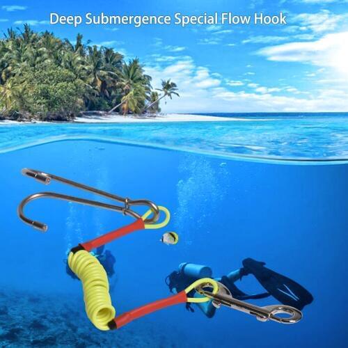 Diving Drift Reef Hook with Spiral Coil Lanyard for diver BCD Underwater photography accessory Flow Hook Safety rope