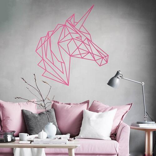 Girl Nursery Wall Decal Unicorn Sticker Geometric Decals Mural Kids Bedroom Wall Decoration Removable Abstract Wallpaper D741