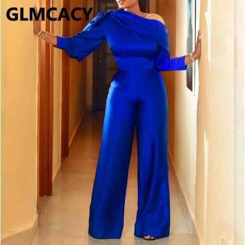 Long Sleeve Skew Neck Loose Jumpsuit Elegant Evening Party Overalls Jumpsuits