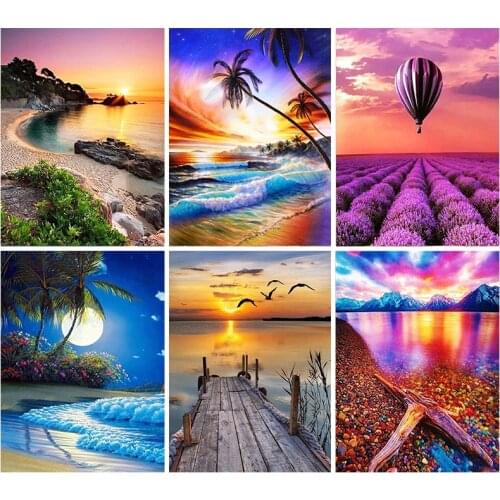 GATYZTORY 5D Diamond Painting Landscape Pictures Of Rhinestones Diamond Embroidery Cross Stitch Sea Mosaic Home Decor Gift