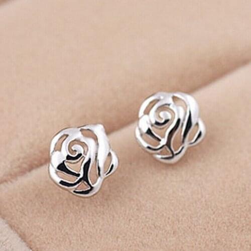 Hainon New Silver Color Stud Earrings Brincos para as mulheres s for women bijoux Jewelry wholesale rose Flower earring