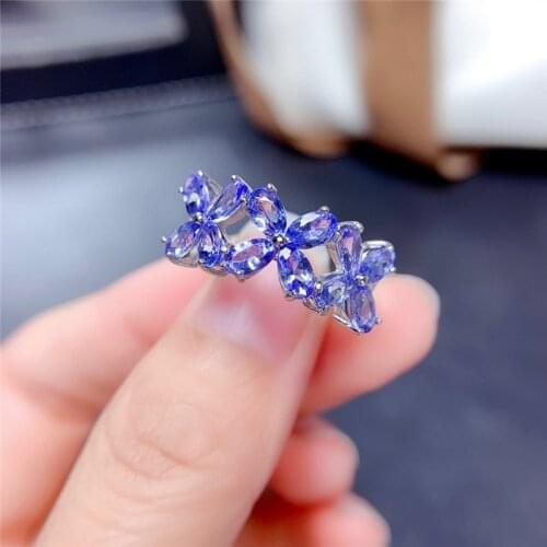 WEAINY Natural Tanzanite Ring Genuine S925 Silver Flower Ring Engagement Gift With Certificate