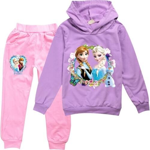 Disney Elsa Toddler Girls Clothes Sets Fall Long Sleeve Hoodies Pants Sets Children Outfits Kids Frozen Christmas Clothing