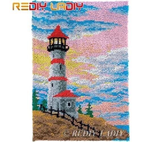 Latch Hook Rug Lighthouse Chunky Yarn Tapestry Kits DIY Carpet Rug Knitted Floor Mat Crocheting Cushion Arts & Crafts 58*85cm