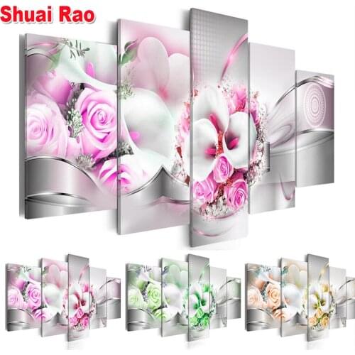 5 piece diamond Painting pink green orchid full square round mosaic diamond art 5d diy cross Stitch still life floral painting