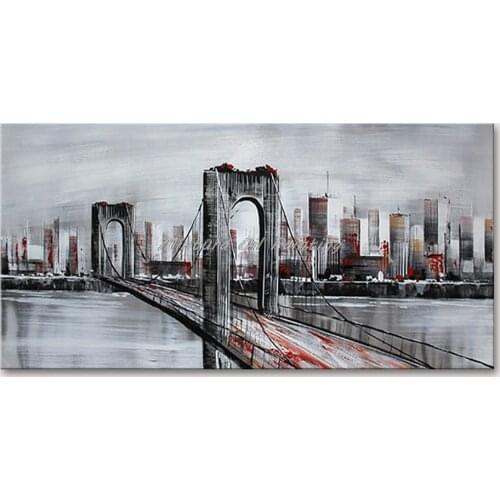 Mintura Wall Picture for Living Room Oil Paintings on Canvas Hand Painted The Urban River Bridge Hotel Decor Wall Art No Framed