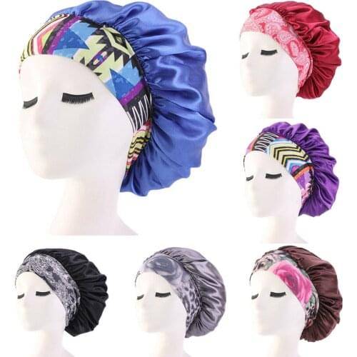 Newest Arrival Women Satin Bonnet Cap Fashion Elastic Wide Band Hair Protect Head Cover Night Sleep Hat