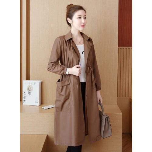 Obrix Female Streetwear Fashion Trench V-Neck Full Sleeve Pockets Waist Sashes Spring Autumn Cloak For Women