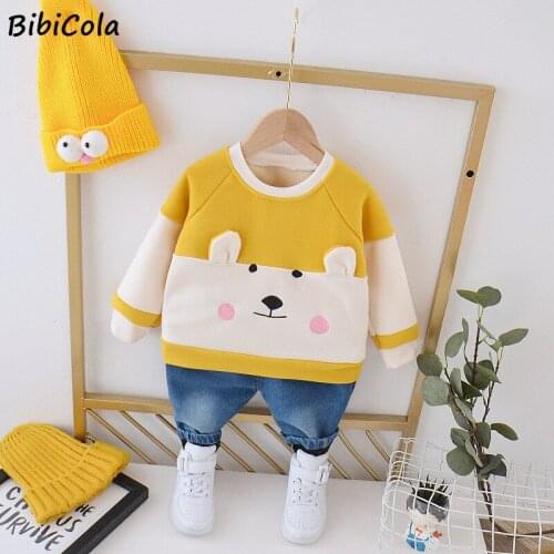 Toddler Boys Girls Clothes Autumn Winter Warm Suit Cartoon Animal Print Outfits Sets Fleece Sweater + Pants 2pcs Kid Clothes