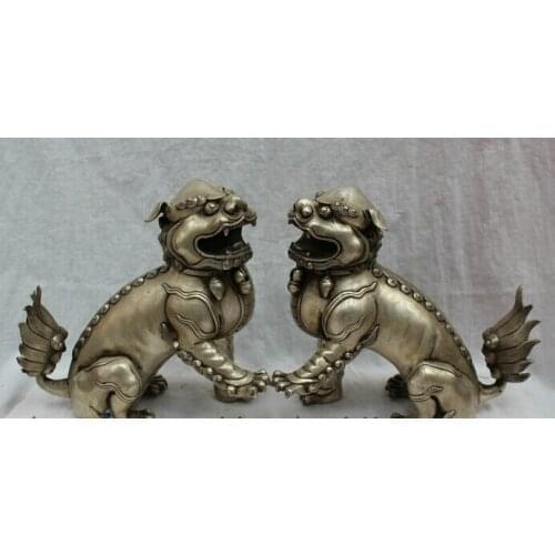 Wholesale factory 10 Folk Chinese Silver Unicorn Lion PiXiu Head Statue Incense Burner Censer Pair