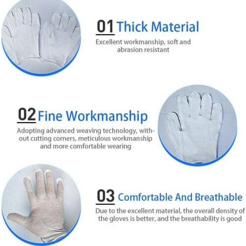 1 Pair of Pure White Cotton Gloves Moisturizing Eczema Butler Beauty Waiter Magician Training Wear Gloves Ultra-Thin Breathable