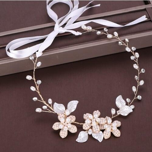 Crystal Headbands Wedding Hair Accessories Handmade Hair Decoration Pearl Flower Head Wear Hair Ornament For Bride Girls