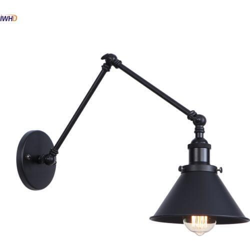IWHD Adjustable Swing Long Arm Wall Lamp Vintage Home Lighting Bedroom Bathroom Retro Loft Industrial Black Wall Sconce Lights